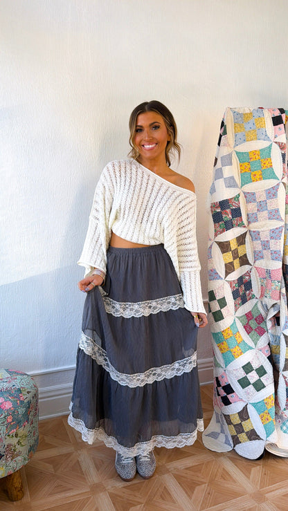 Stormy Meadow Maxi Skirt, Stone