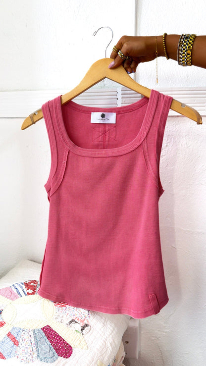 Simply Ribbed Tank Top, Strawberry