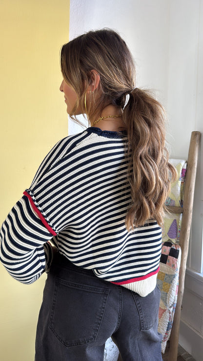 Summer Striped Sweater, Cream/Navy