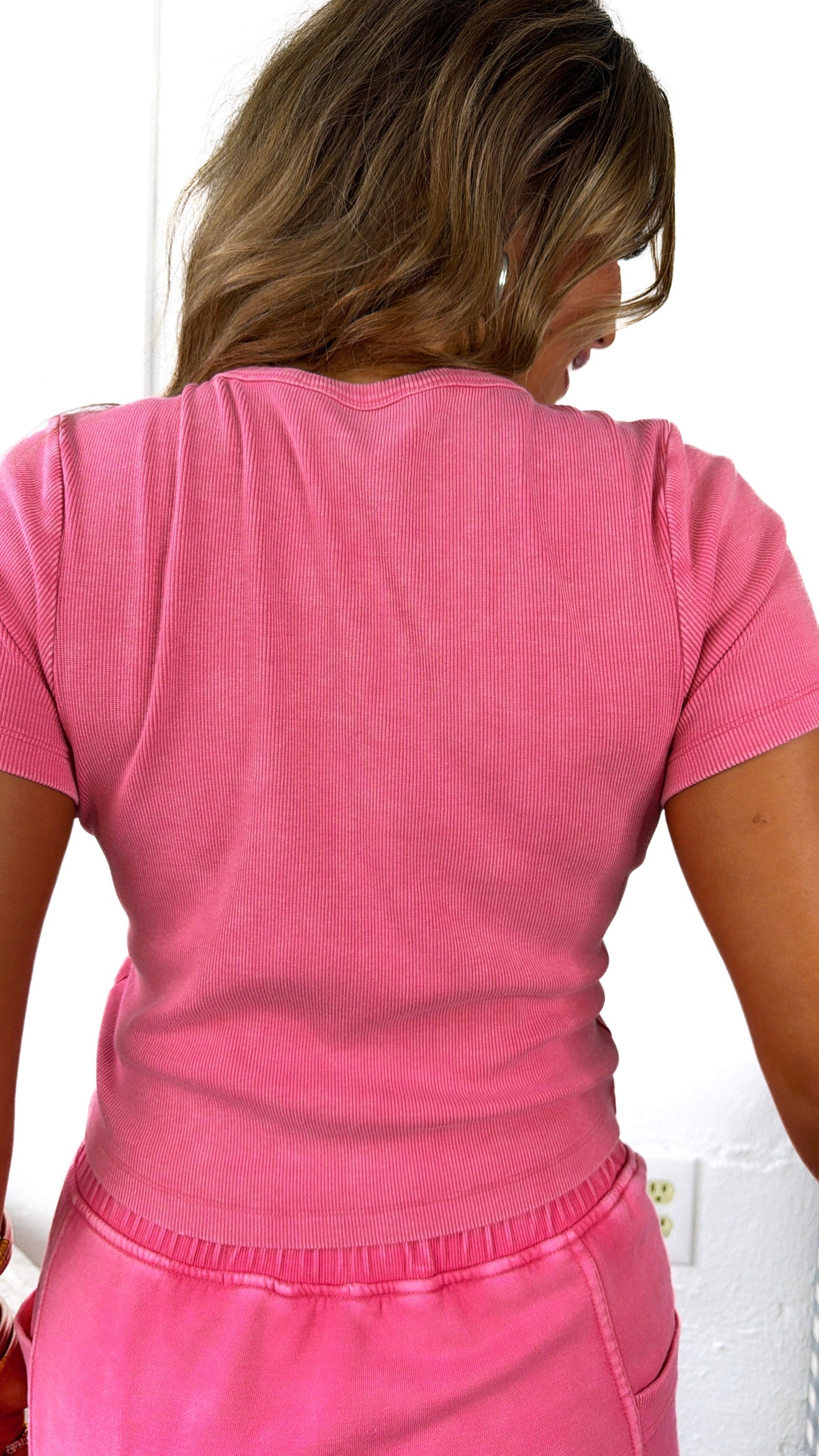 Simply Ribbed Cropped Tee, Strawberry