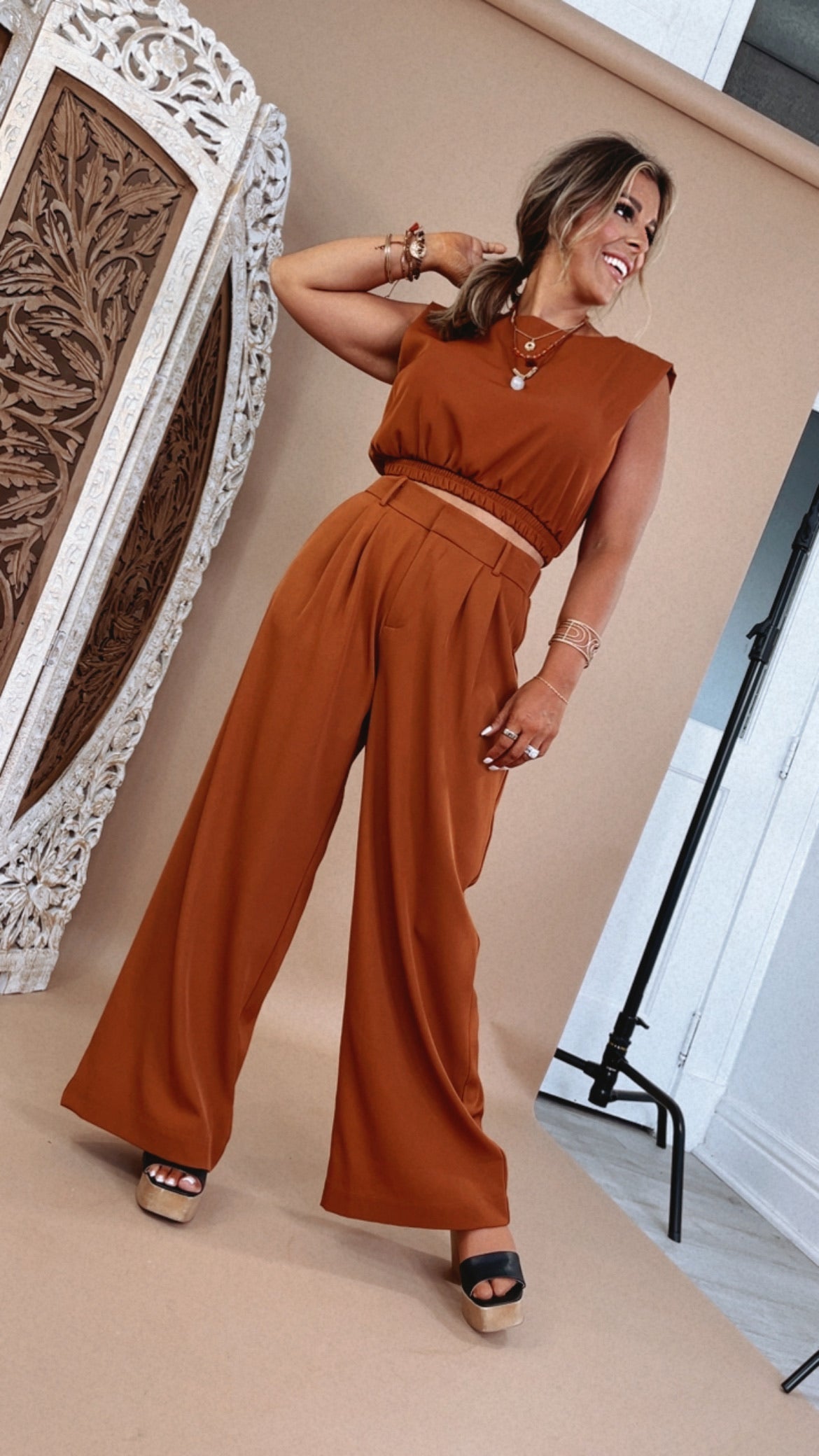 Tank and Trouser Pant Set, Brown