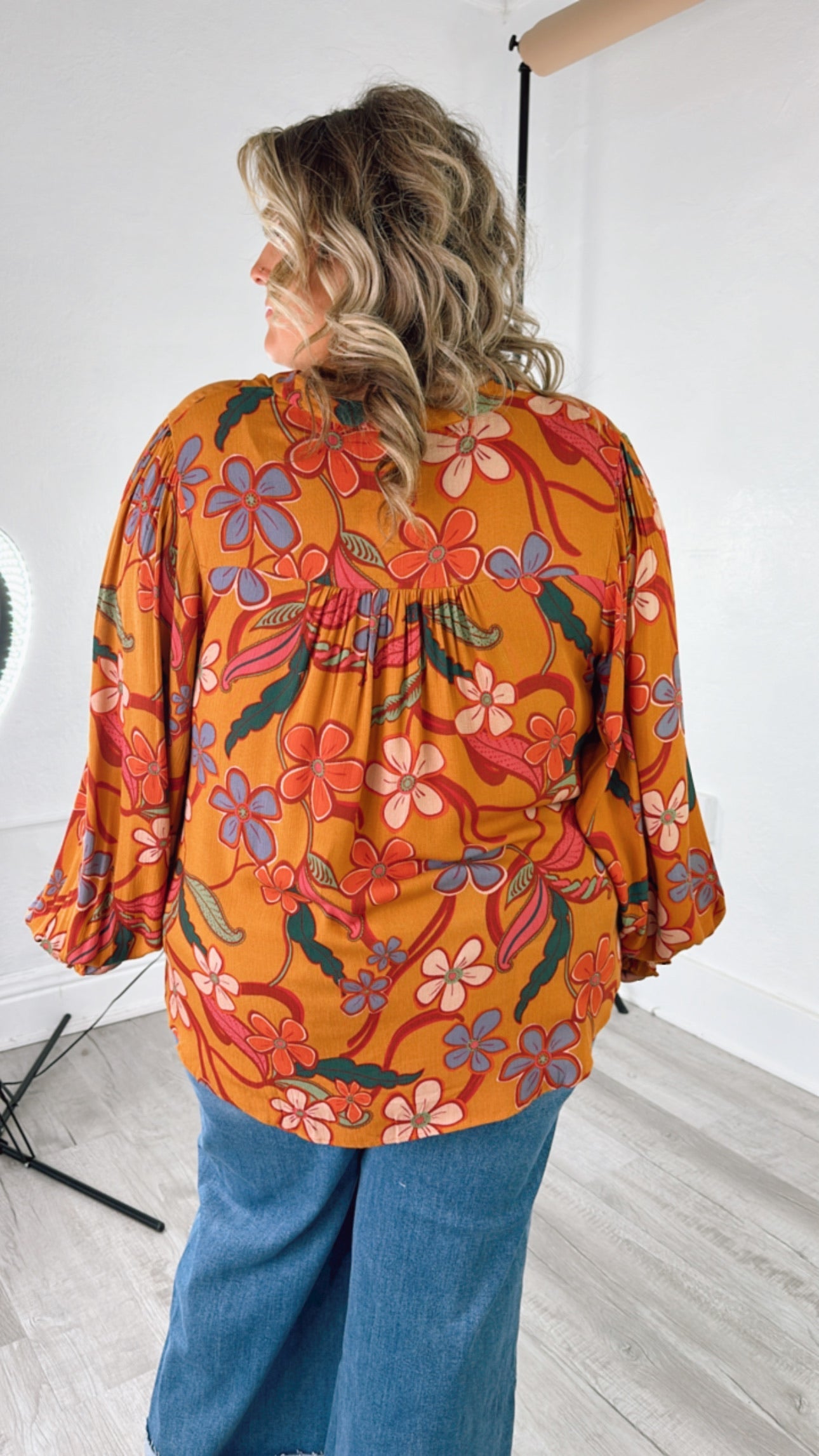 Standout  Long Sleeve Floral Blouse, Camel