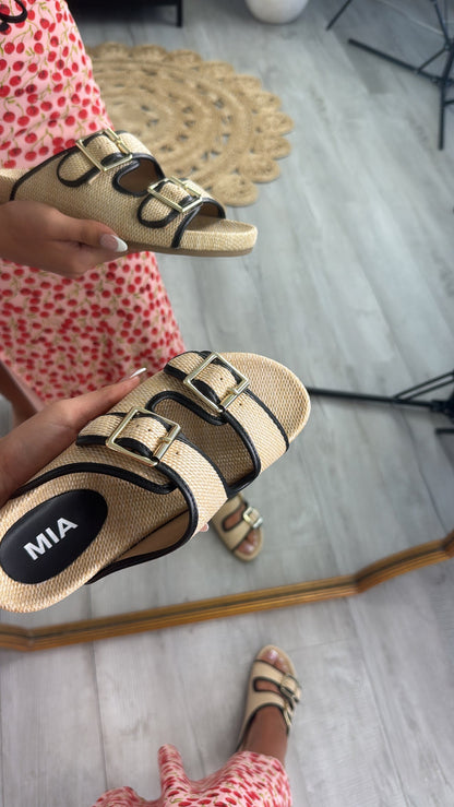 Sunwoven Buckle Strap Sandal, Black/Natural