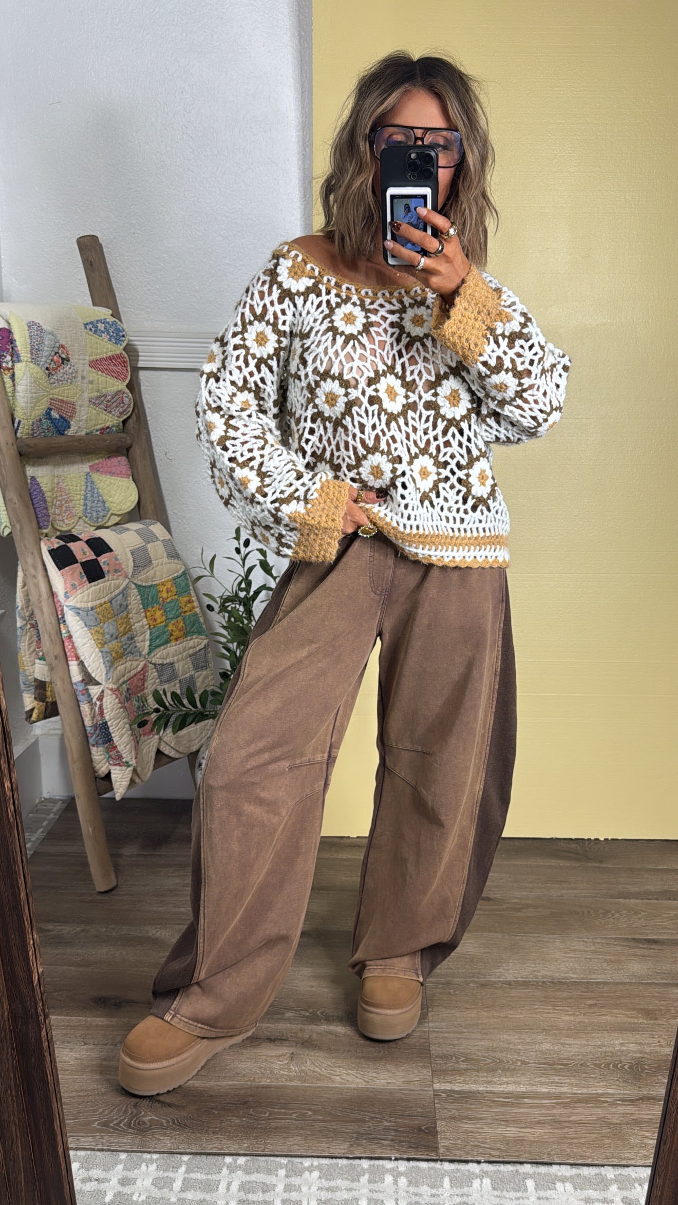 The Last Warmth Crochet Sweater, Caramel Multi