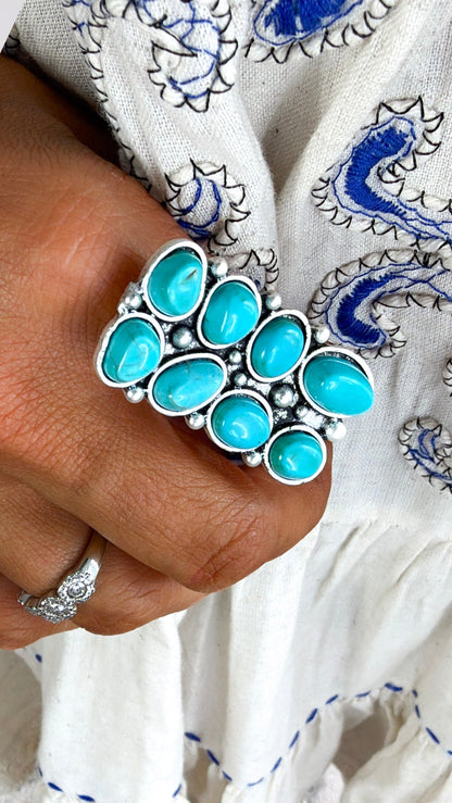 Western Brass Adjustable Ring, Turquoise
