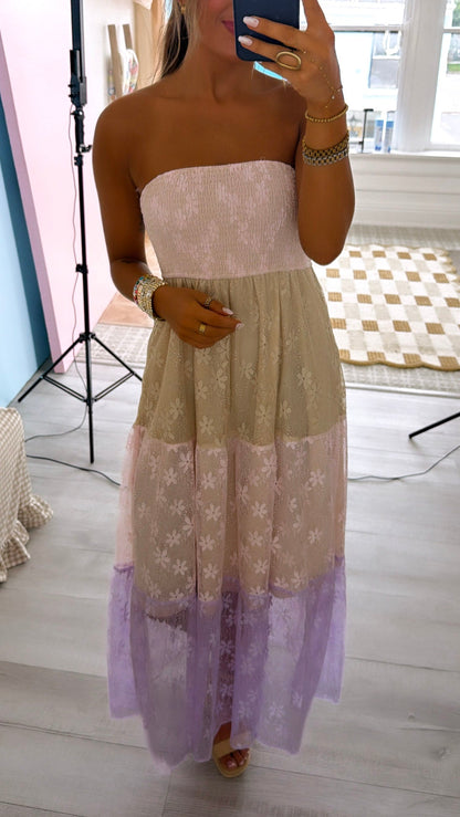 Summers Sunset Color Block Maxi Dress, Pink Multi
