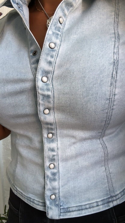 Ridgeway Pearl Snap Button Up Denim Top