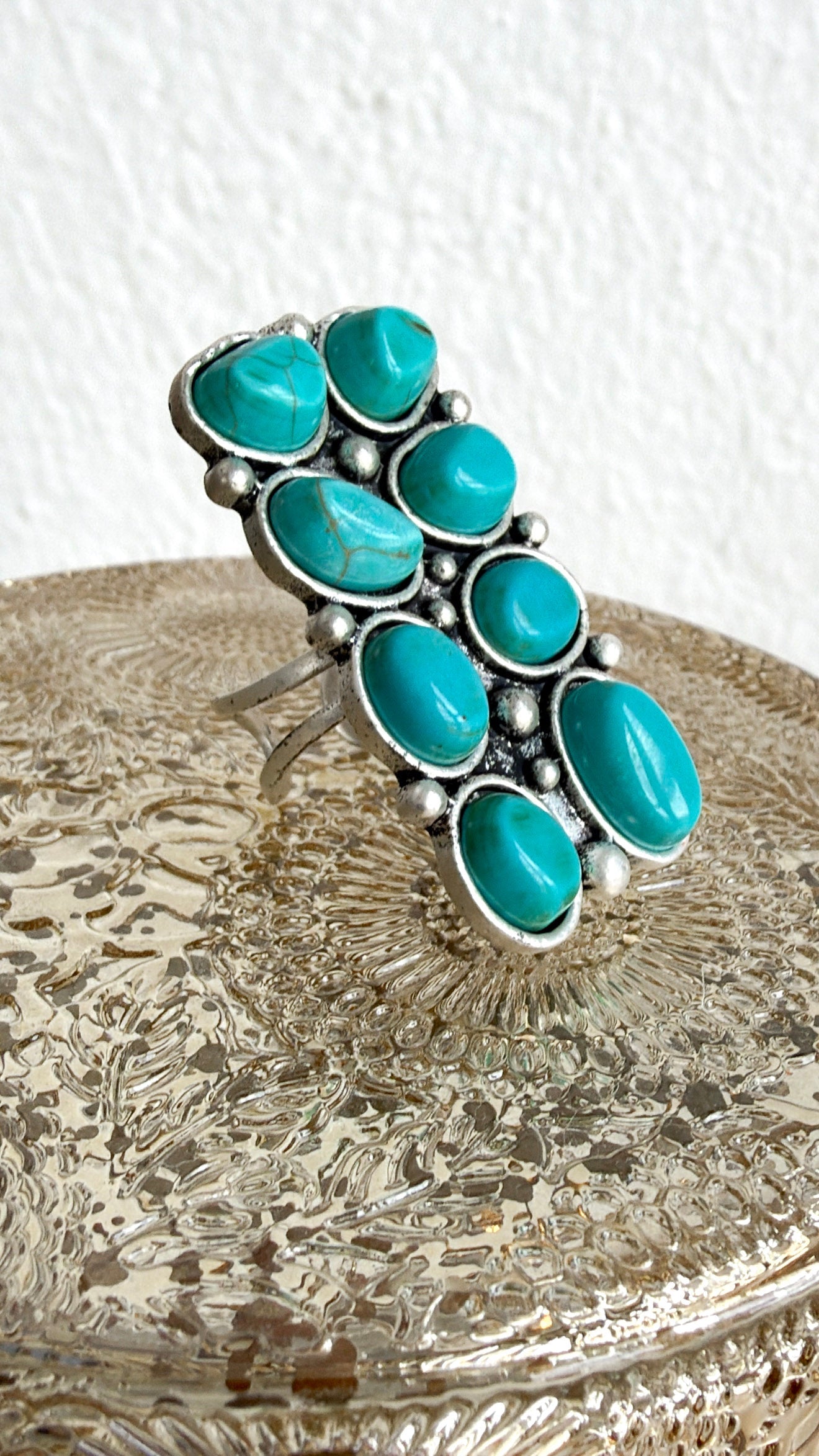 Western Brass Adjustable Ring, Turquoise