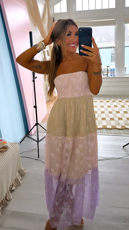 Summers Sunset Color Block Maxi Dress, Pink Multi