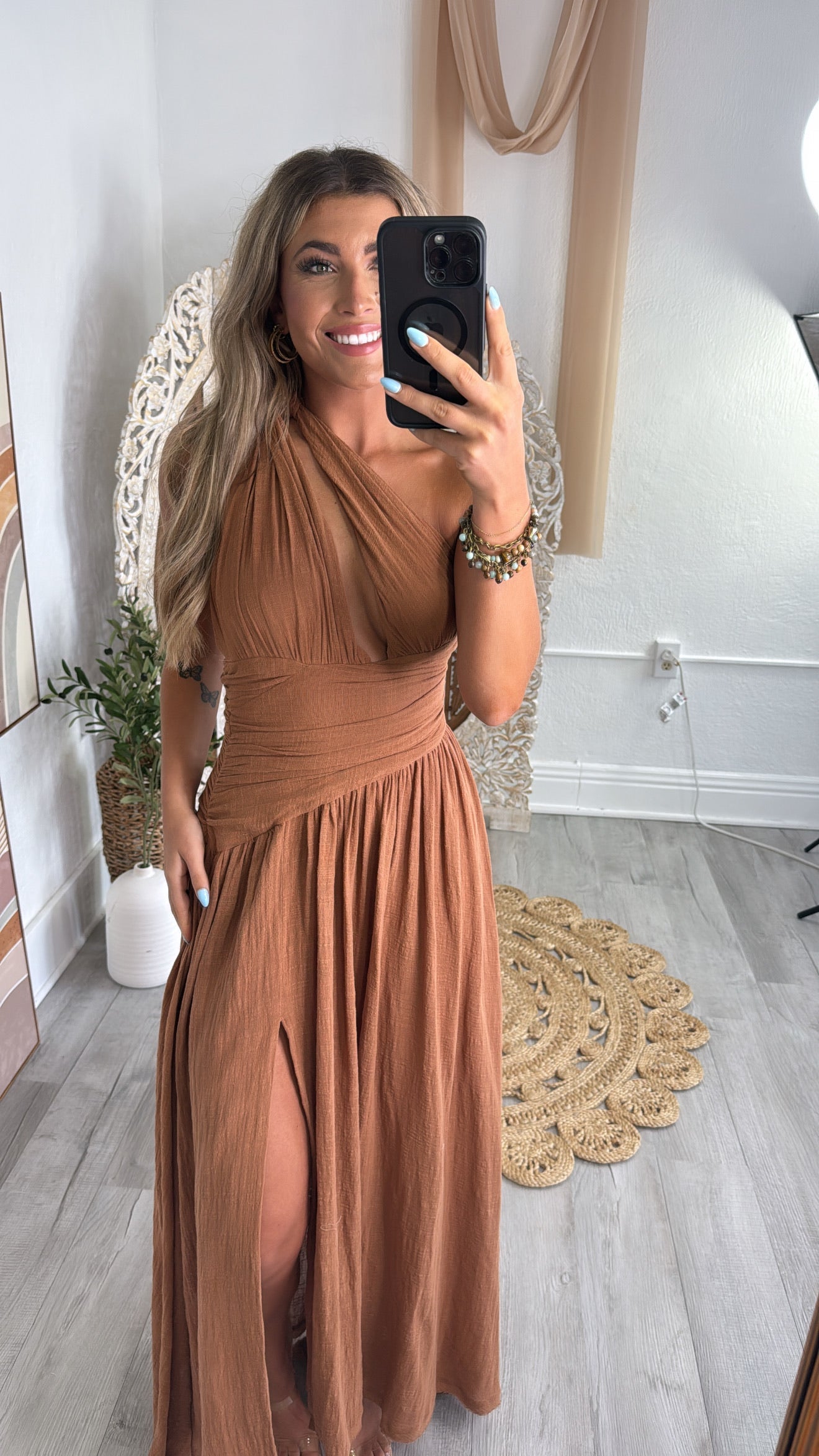 Wildflower Toga One Shoulder Dress, Toffee