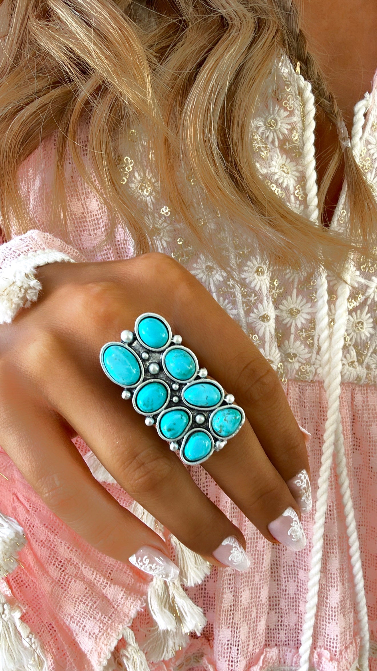 Western Brass Adjustable Ring, Turquoise