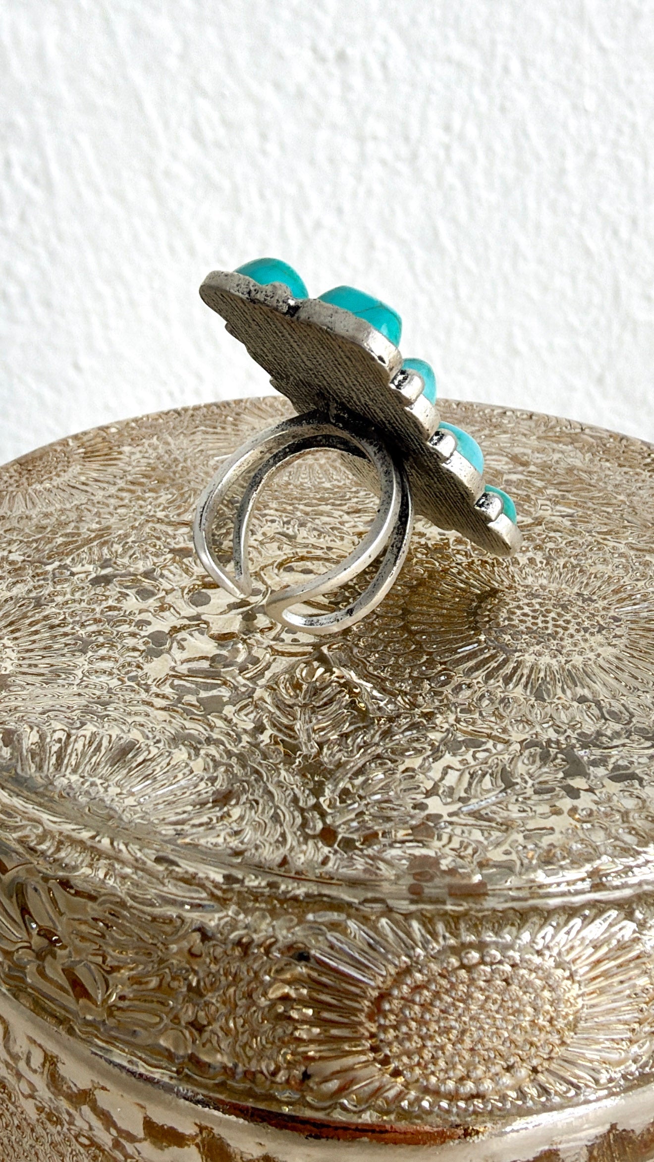 Western Brass Adjustable Ring, Turquoise