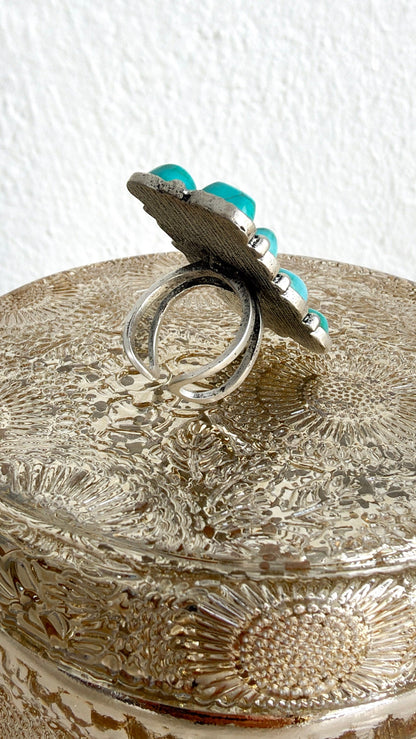 Western Brass Adjustable Ring, Turquoise
