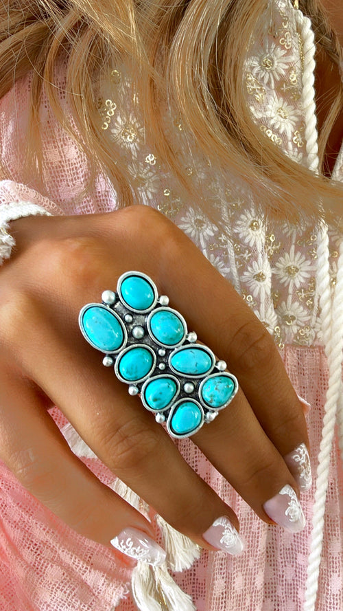 Western Brass Adjustable Ring, Turquoise