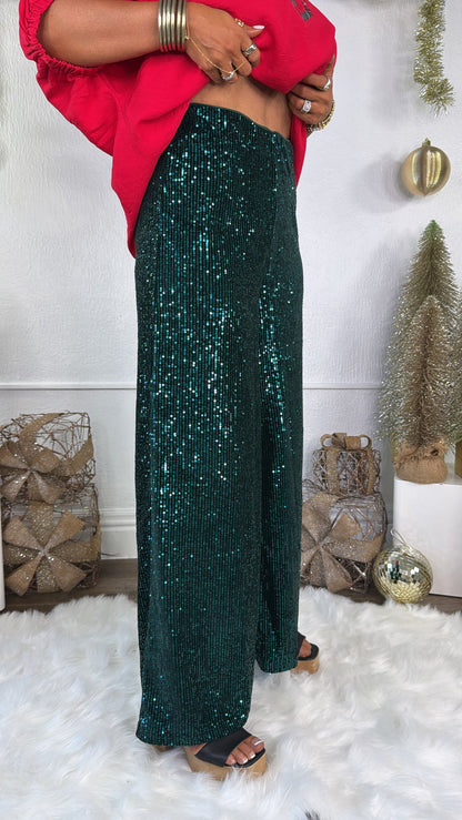 Sequins Flared Pants, Peacock