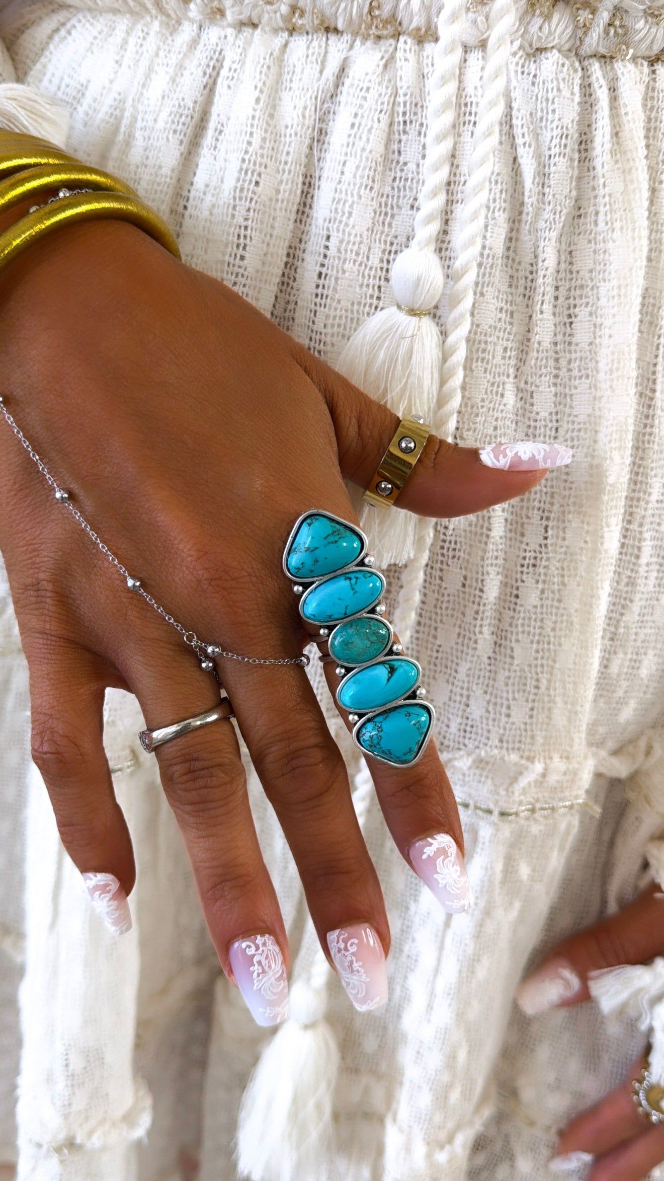 Western Charm Big Adjustable Ring, Turquoise