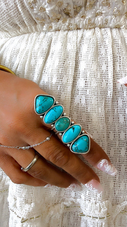 Western Charm Big Adjustable Ring, Turquoise