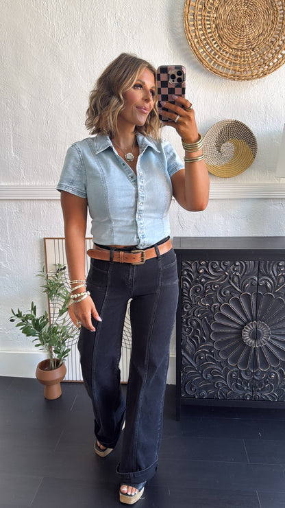 Ridgeway Pearl Snap Button Up Denim Top