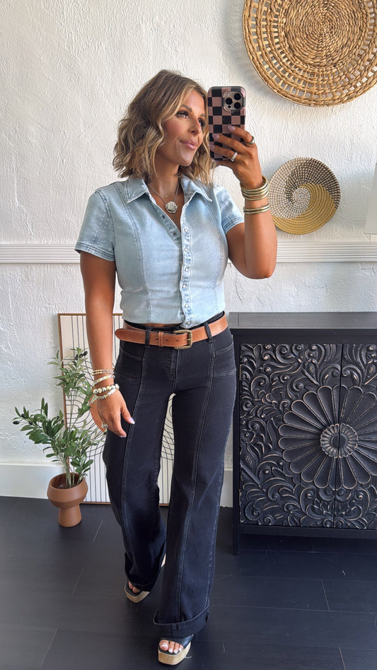 Ridgeway Pearl Snap Button Up Denim Top