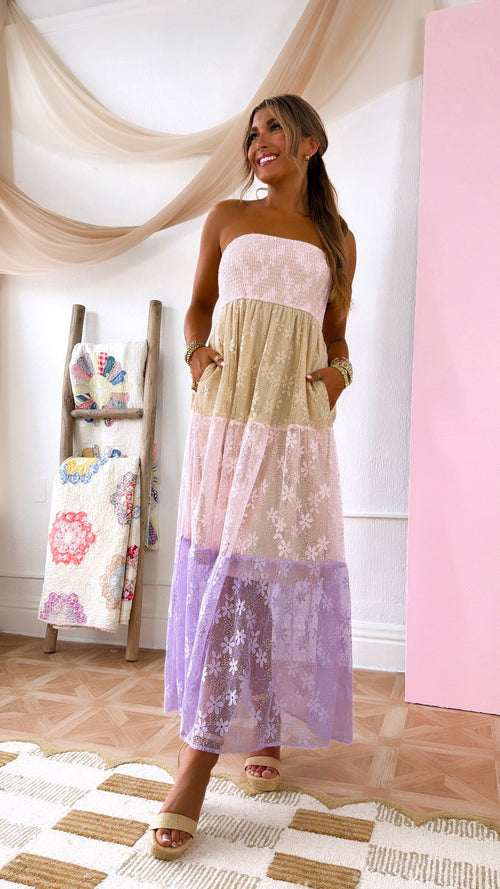 Summers Sunset Color Block Maxi Dress, Pink Multi