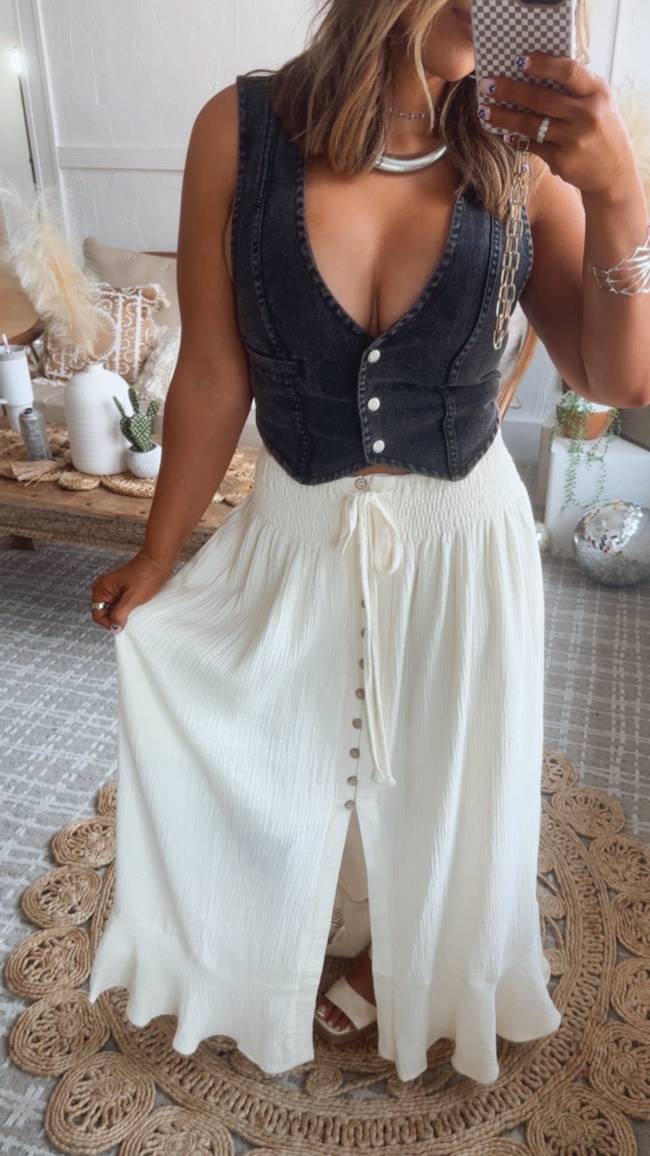 Western Vintage Washed Denim Vest, Black