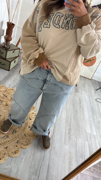 SAIGE: Studio Ready Barrel Jeans, Medium Light