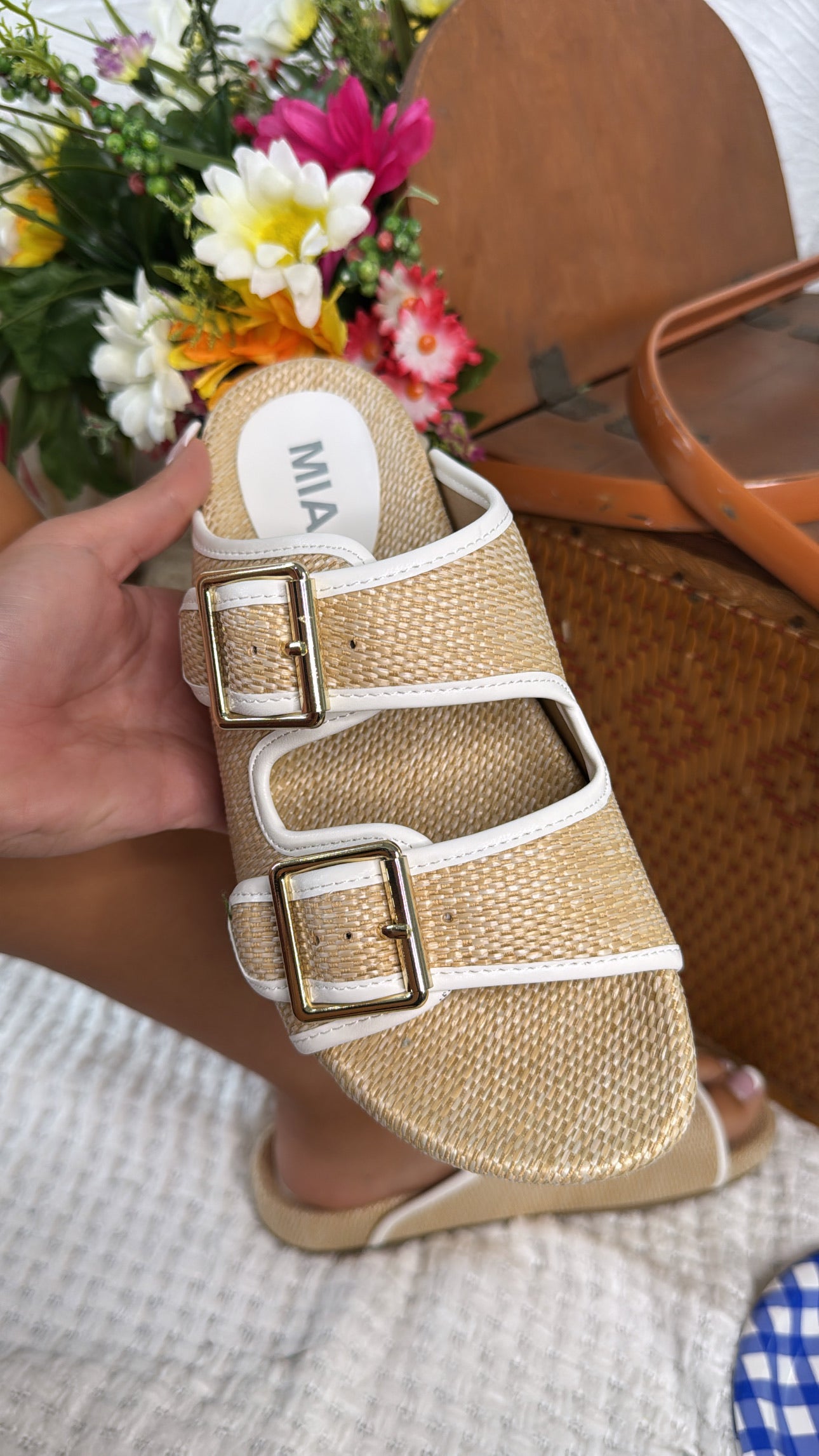 Sunwoven Buckle Strap Sandal, Natural/Ivory