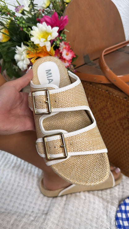 Sunwoven Buckle Strap Sandal, Natural/Ivory