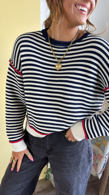 Summer Striped Sweater, Cream/Navy
