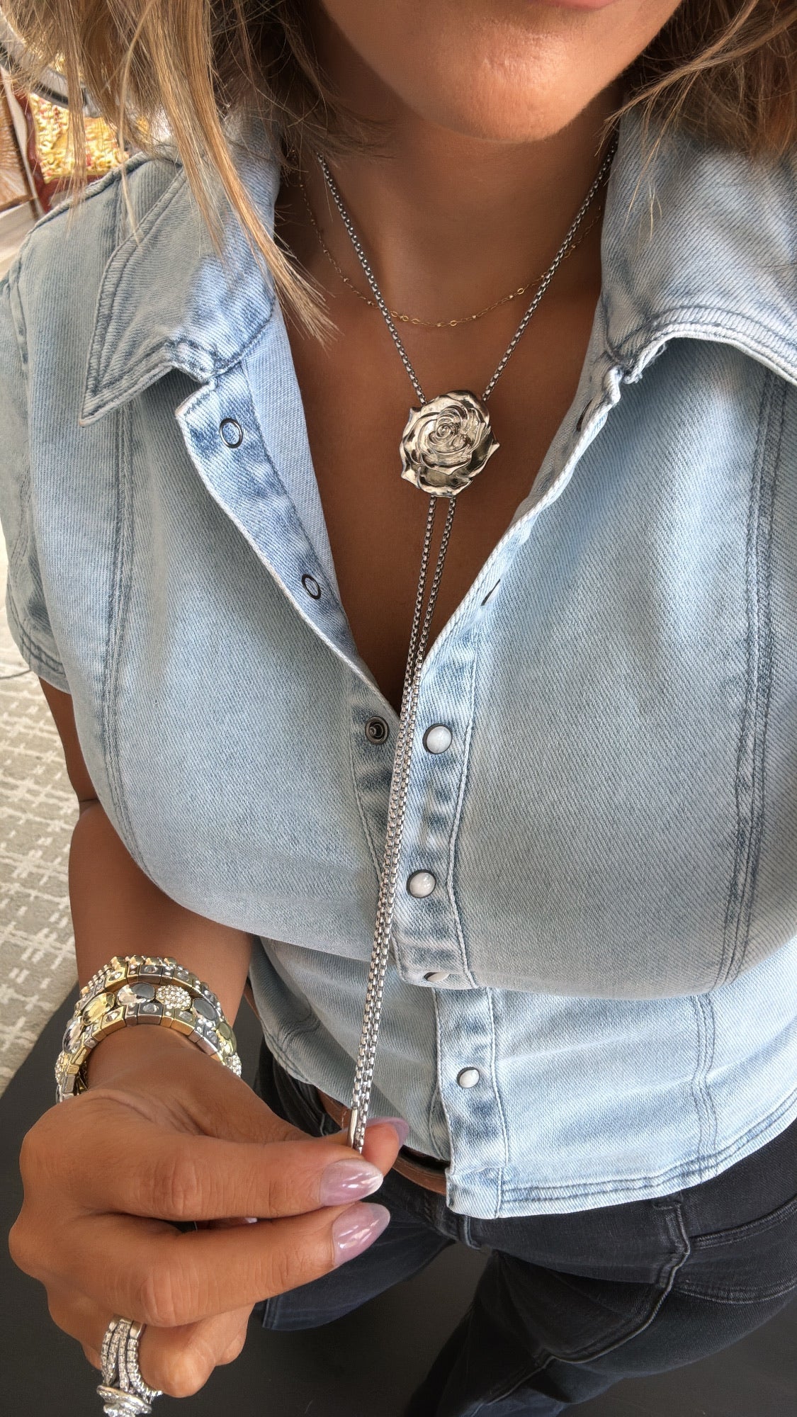 Ridgeway Pearl Snap Button Up Denim Top