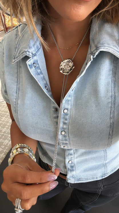 Ridgeway Pearl Snap Button Up Denim Top