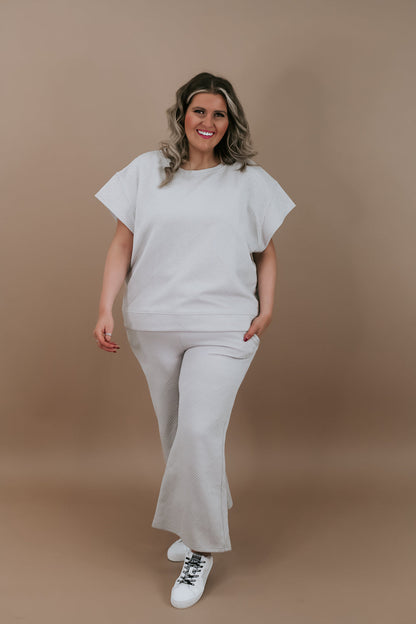 Two Piece Textured Wide Leg Pant Set, Oatmeal
