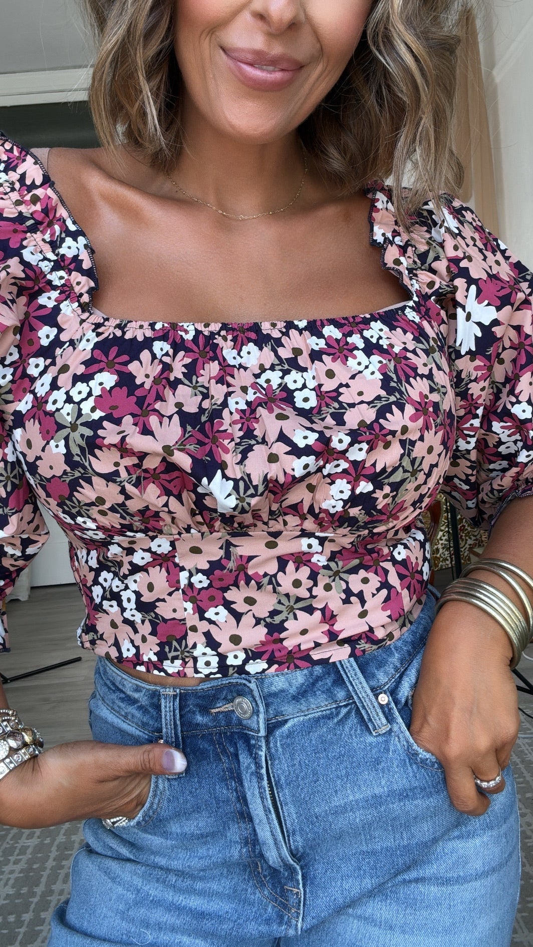 Rosabelle Floral Blouse, Navy
