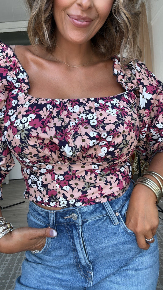 Rosabelle Floral Blouse, Navy