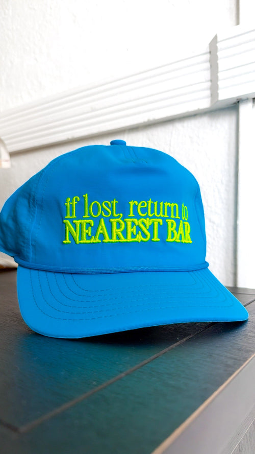 Return To Nearest Bar Hat, Neon Blue