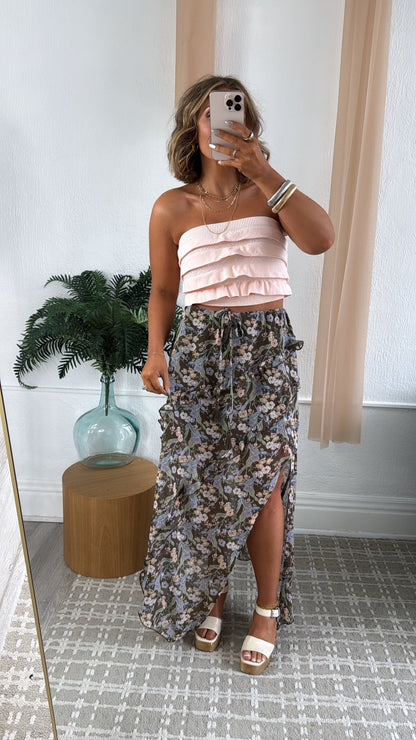 Sweet Nothings Chiffon Floral Midi Skirt, Brown
