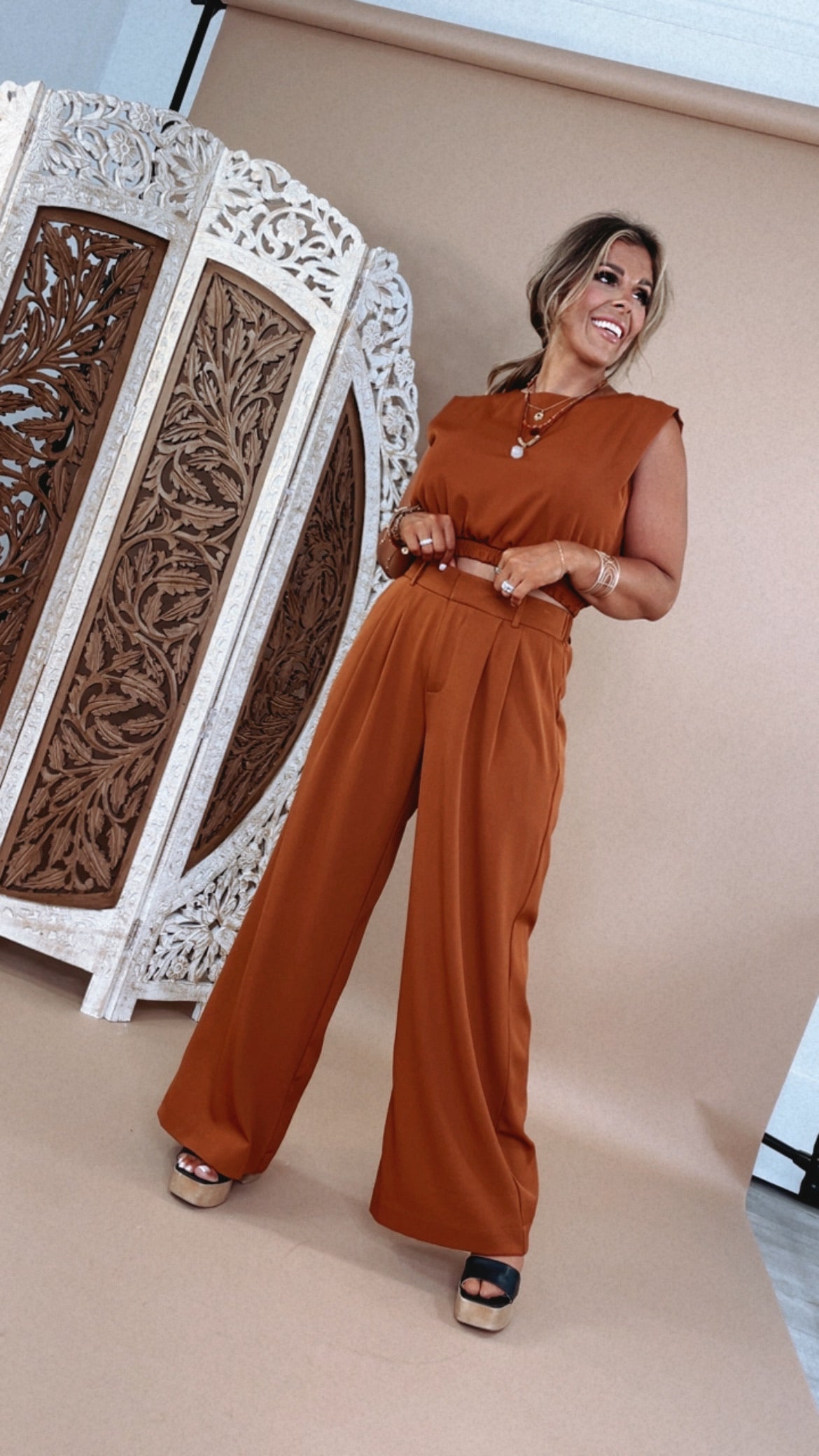 Tank and Trouser Pant Set, Brown