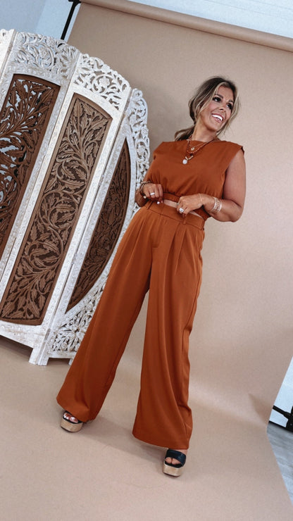 Tank and Trouser Pant Set, Brown
