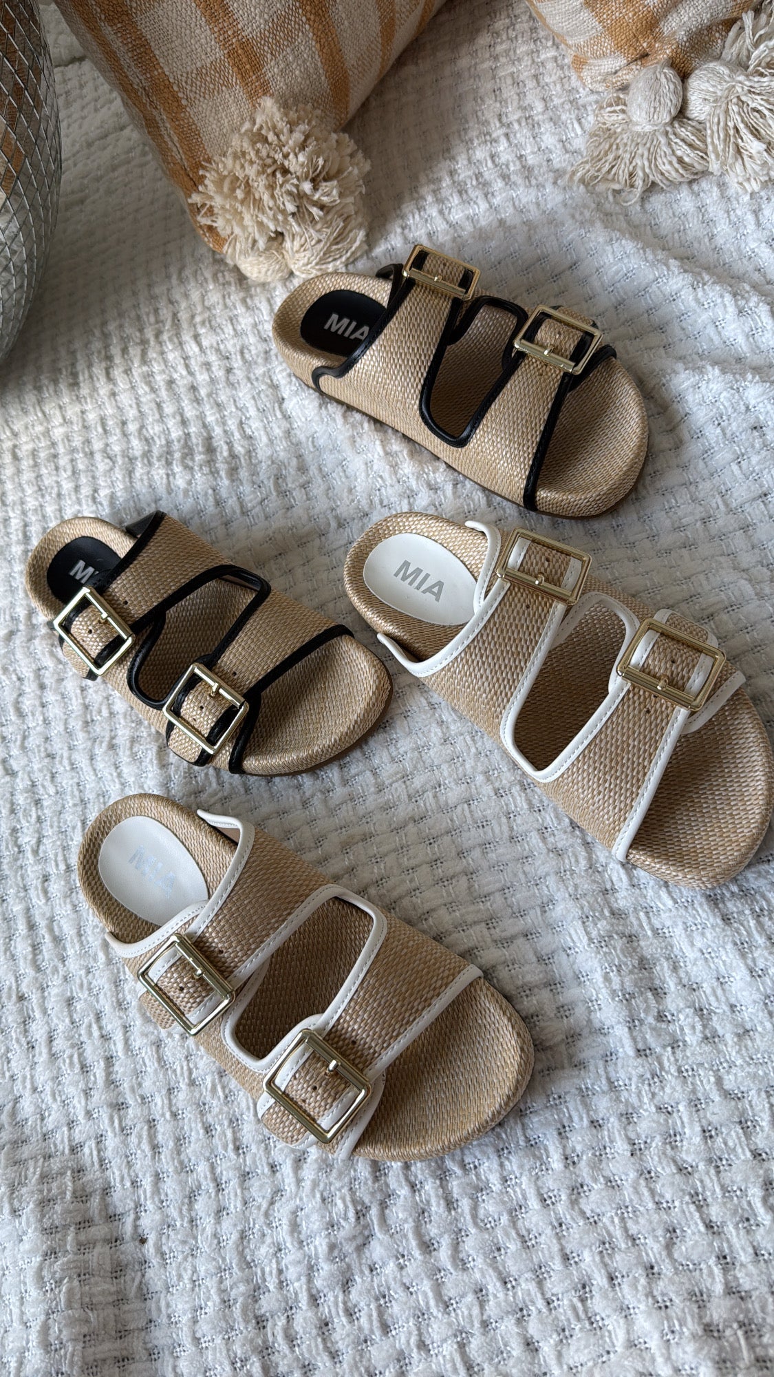 Sunwoven Buckle Strap Sandal, Natural/Ivory