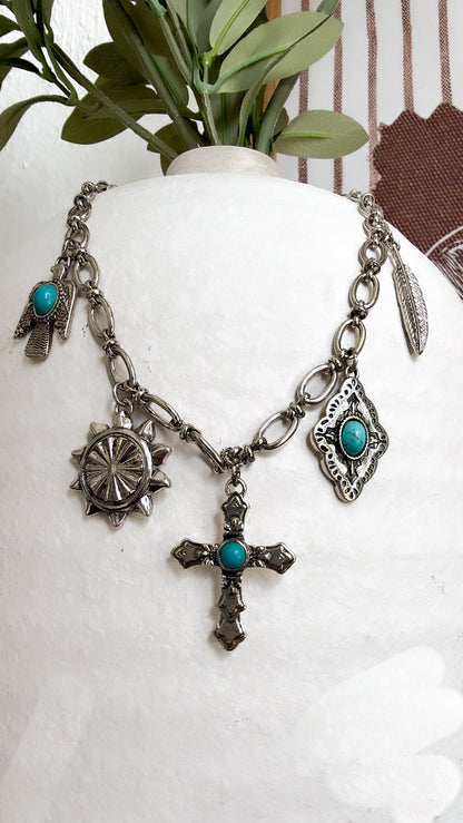 Western Canyon Charm Necklace, Silver/ Turquoise