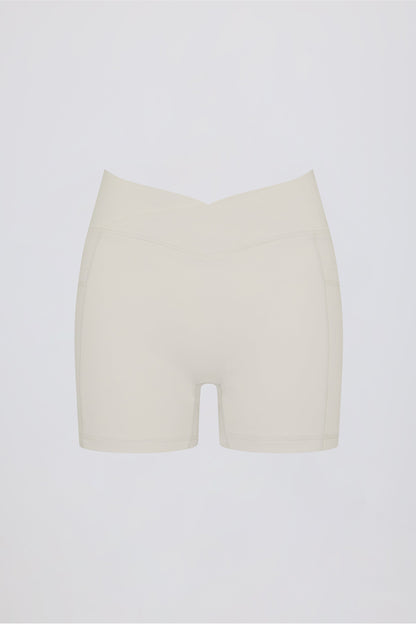 Soft Active Pocket V-Waist Mini Shorts in Oat
