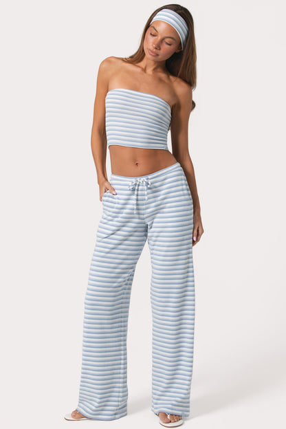Ribbed Jersey Low-Rise Trousers in Blue Stripe