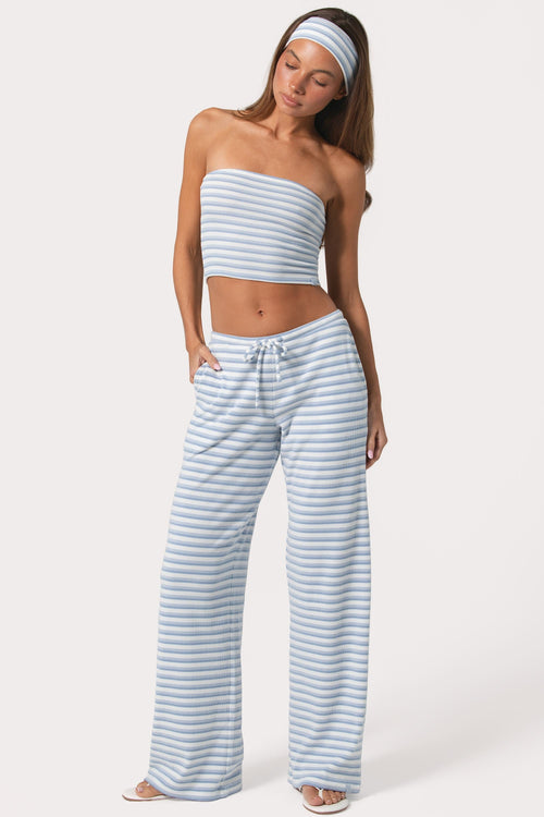 Ribbed Jersey Low-Rise Trousers in Blue Stripe
