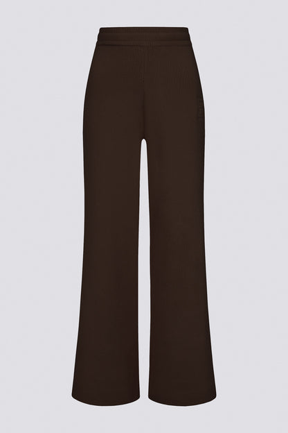 Ribbed Knit Wide-Leg Joggers in Pecan