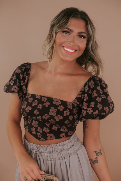 Ready or Not Balloon Sleeve Blouse, Brown