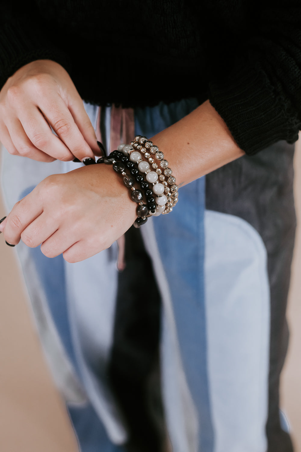 S/5 Marbled Acetate Bracelet, Black