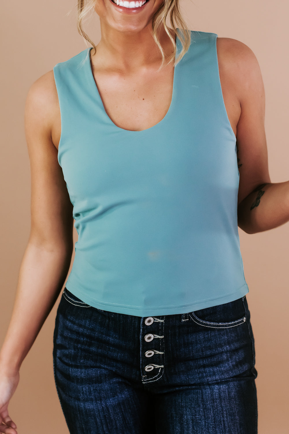 Thick Strap Crop Tank, T.Grey