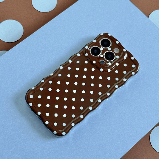Wavy Phone Case - Brown & Blue Polka Dot