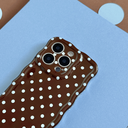 Wavy Phone Case - Brown & Blue Polka Dot