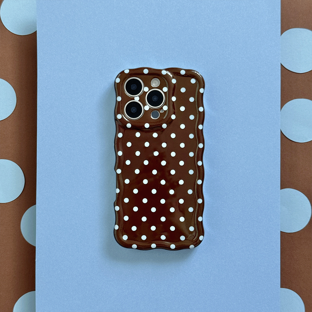 Wavy Phone Case - Brown & Blue Polka Dot